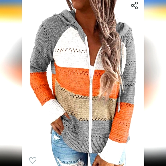 laketown treasures Sweaters - Knit womens med zip up hooded sweater